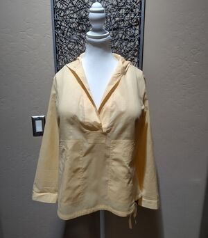 Chico's Light Yellow Crosshatch Weave 'Jovie' Women’s Pullover Hooded Shirt